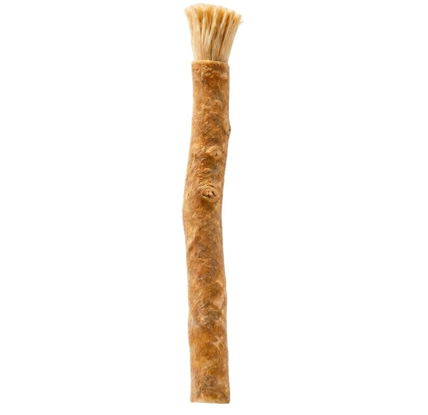 MISWAK Pack of Three natural dog chew bone shaped like a textured tree branch with dried grass on a white background.